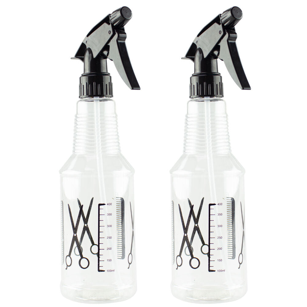 Large Transparent Spray Bottle Set x2 Refillable Barber Design Fine Mist