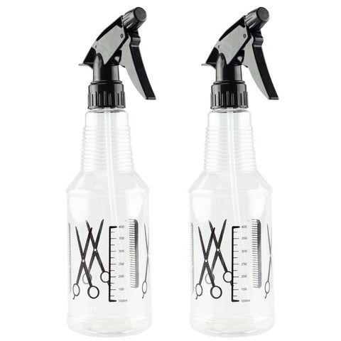 Large Transparent Spray Bottle Set x2 Refillable Barber Design Fine Mist