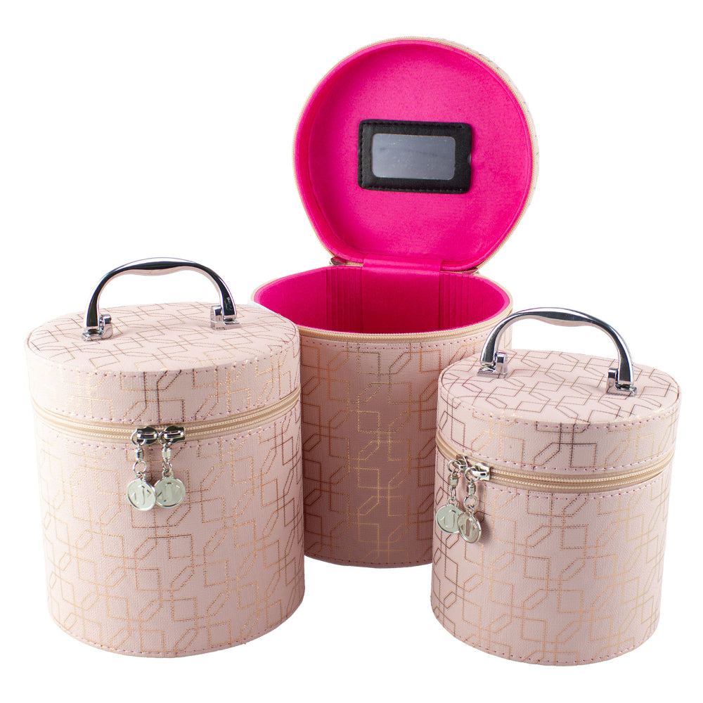 Lulu Grace Round 3 Piece Beauty Case Set Large Medium And Small Pink