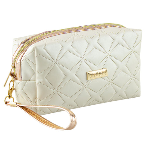 Lulu Grace Infinity Medium Size White Cosmetic Bag With Star Embossed