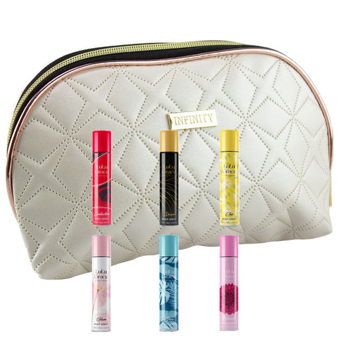 Lulu Grace Body Spray Set 6 x 75ml with White Cosmetic Bag