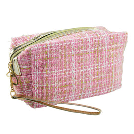 Lulu Grace Medium Size Pink Plaid Cosmetic Bag