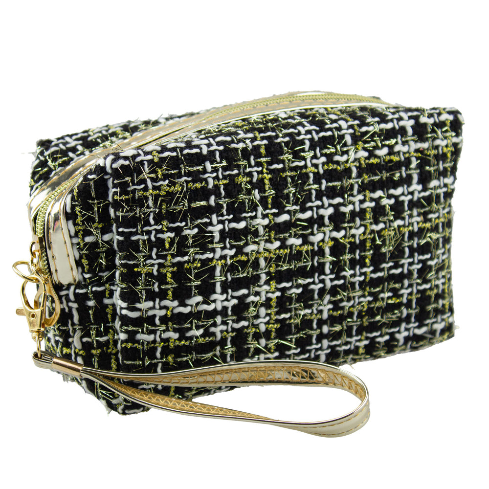 Lulu Grace Medium Size Black Plaid Cosmetic Bag