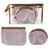 Lulu Grace 3 Piece Cosmetic Bag Set Purple With Hexagon Print Design