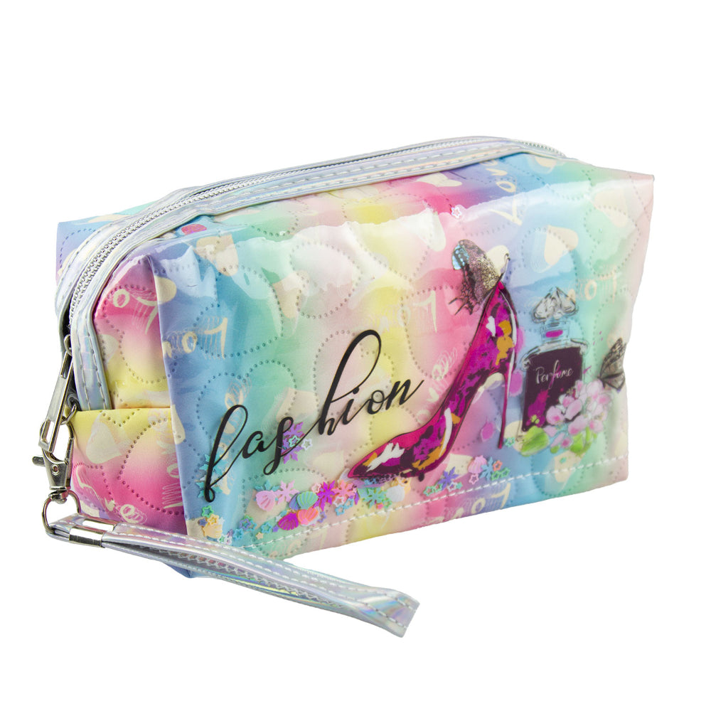 Lulu Grace Fashion Cosmetic Bag With High Heel Design And Rainbow Colour Print