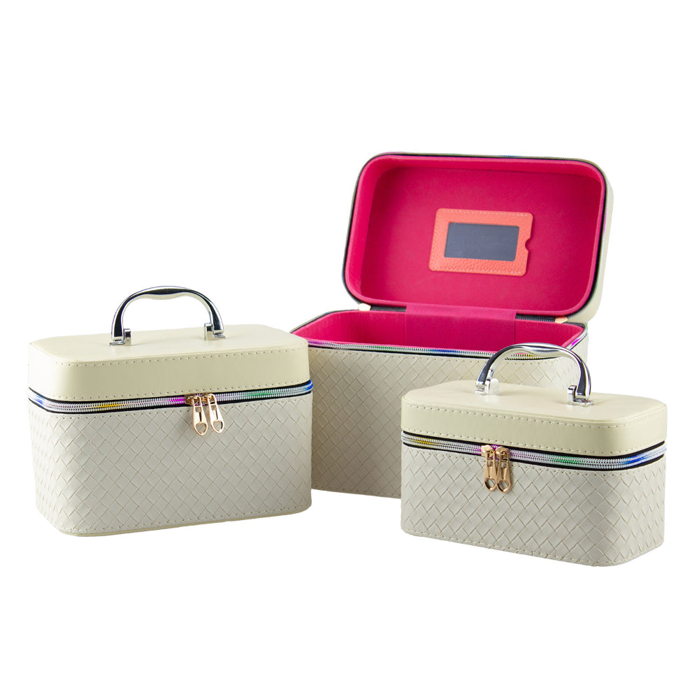 Lulu Grace 3 Piece PU Leather Beauty Case White Colour