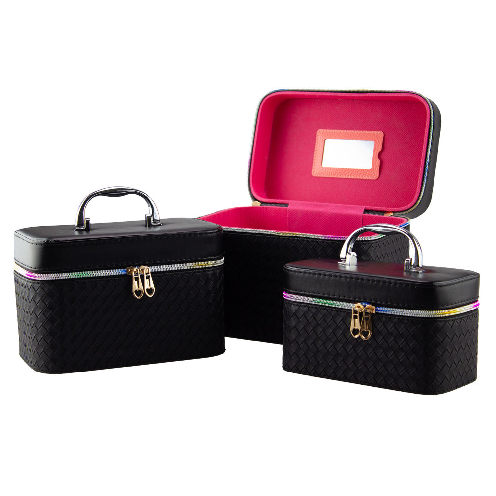 Lulu Grace 3 Piece PU Leather Beauty Case Black Colour