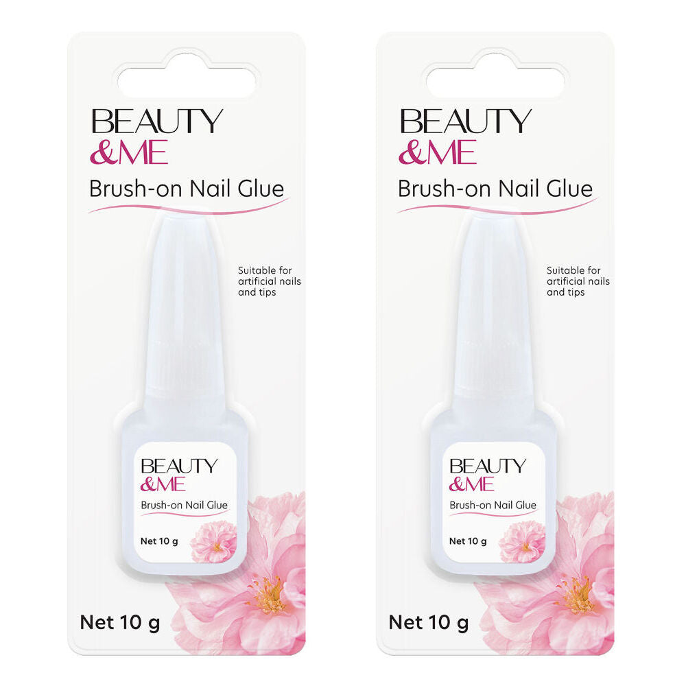 Beauty & Me Brush On Nail Glue 3g x2 Fast Dry Strong Salon Hold