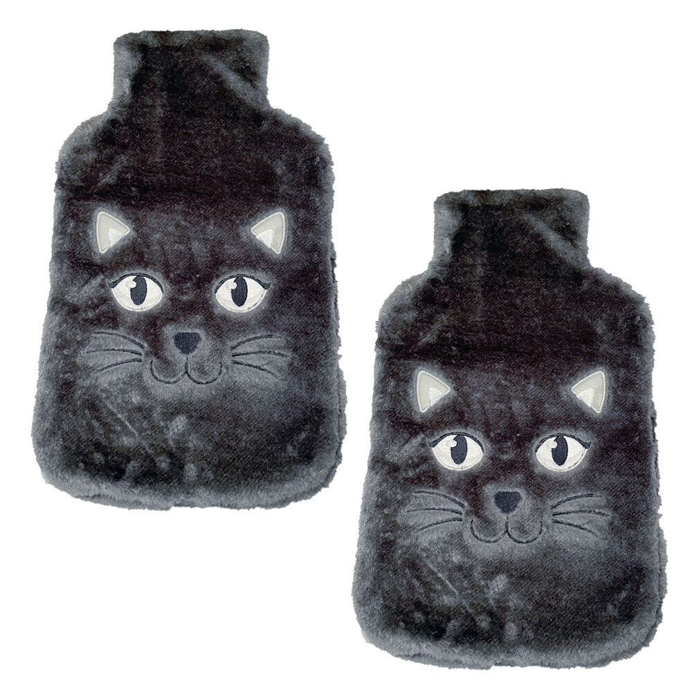 Black Cat Hot Water Bottle Cover Plush  Fit Standard Size Pack of 2