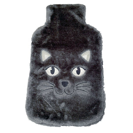 Black Cat Hot Water Bottle Cover Soft Plush with Velcro Fits Standard Size