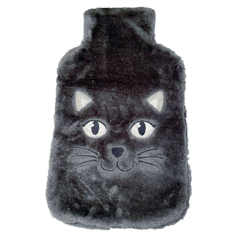 Black Cat Hot Water Bottle Cover Soft Plush with Velcro Fits Standard Size