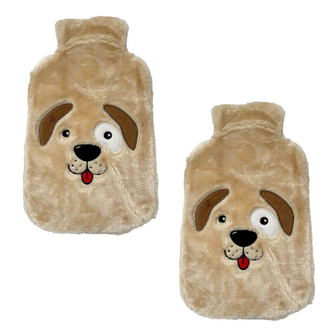 Brown Dog Plush Hot Water Bottle Cover Easy Closure Pack of 2