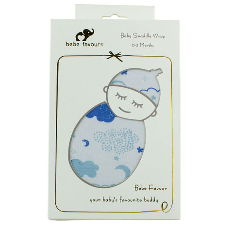 Bebe Favour Baby Swaddle Wrap Blue 0D3 Months 100% Cotton Gift Ready