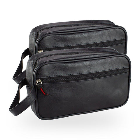Crewman Toiletry Wet Pack Black Travel Zip Bag with Handle & Compartments Pack of 2