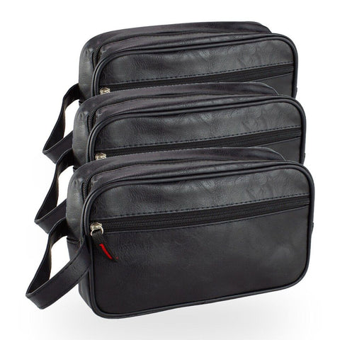 Crewman Toiletry Wet Pack Black Travel Zip Bag with Handle & Compartments Pack of 3