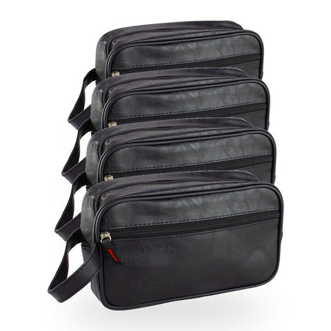 Crewman Toiletry Wet Pack Black Travel Zip Bag with Handle & Compartments Pack of 4