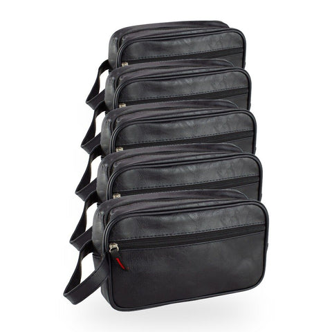 Crewman Toiletry Wet Pack Black Travel Zip Bag with Handle & Compartments Pack of 5