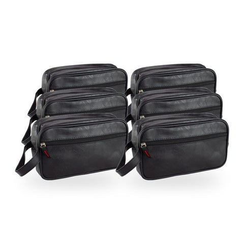 Crewman Toiletry Wet Pack Black Travel Zip Bag with Handle & Compartments Pack of 6