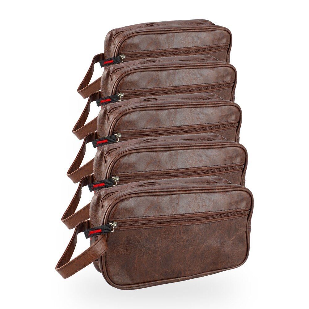 Crewman Toiletry Wet Pack Brown Travel Zip Bag with Handle & Storage Pack of 5