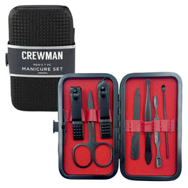 Crewman MenOs Manicure Set 7pc Grooming Kit in Black & Red Travel Case