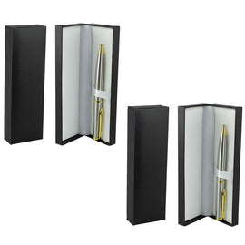 Twist Ballpoint Pen Silver Gold Trim Premium Gift Box x2