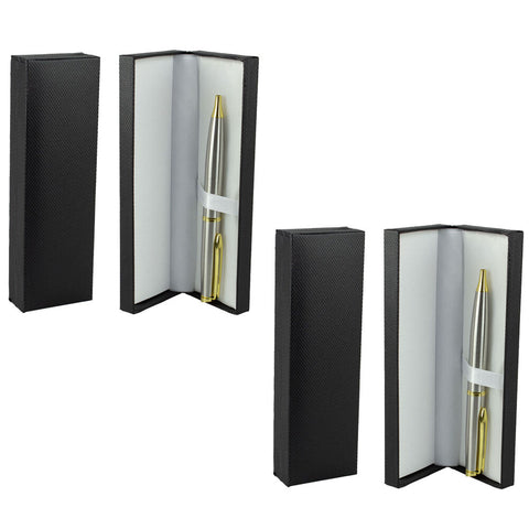 Twist Ballpoint Pen Silver Gold Trim Premium Gift Box x2