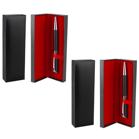 Twist Ballpoint Pen Matte Black Chrome Trim Red Velvet Gift Box 2 Pack