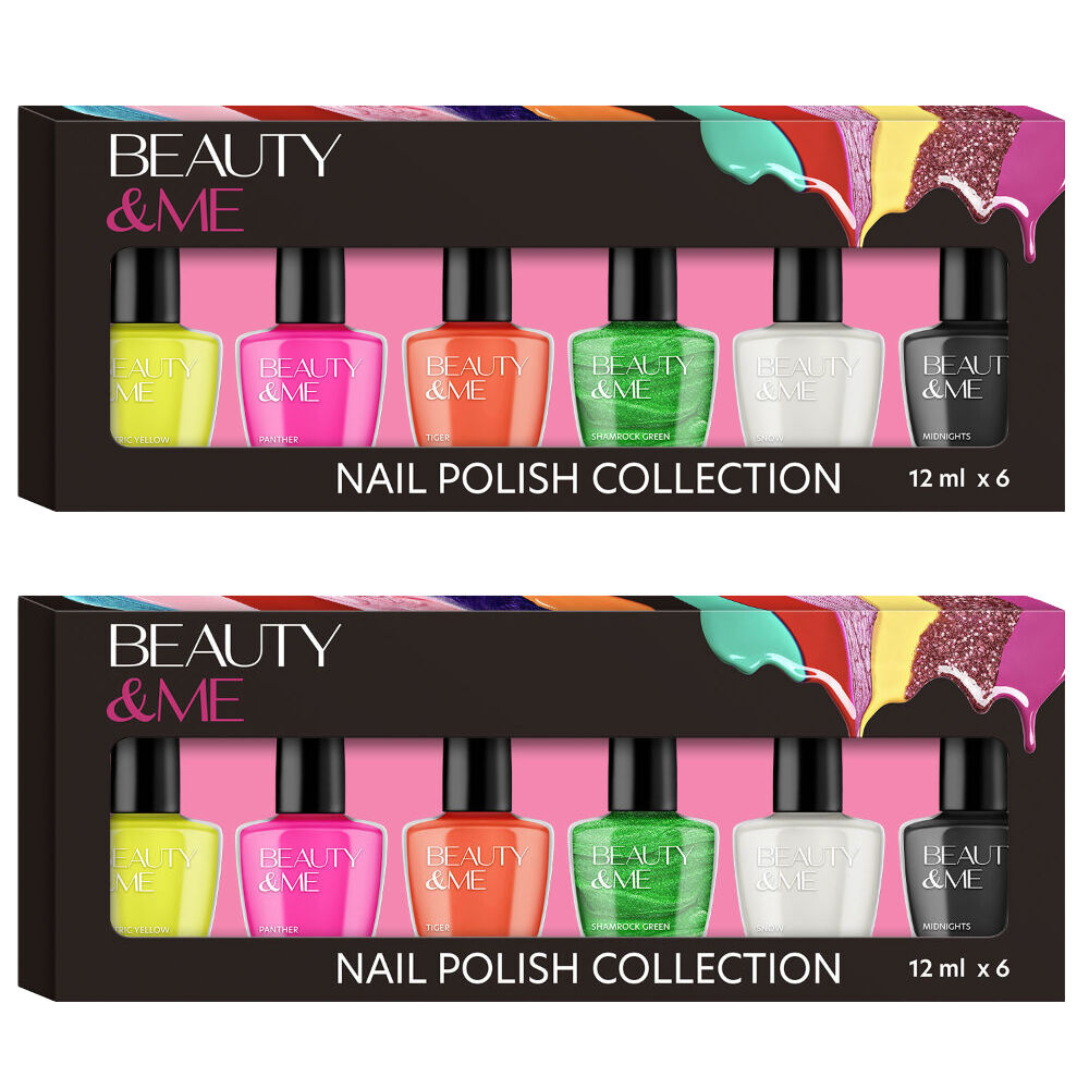 Beauty & Me 6pc Fluro Neon Nail Polish Set 12ml Gift Boxed 2 Pack