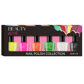Beauty & Me 6pc Fluro Nail Polish Set Neon Colours 12ml Gift Boxed
