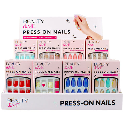 Beauty & Me Glossed Up Press On Nails Display Unit 48 Sets Assorted