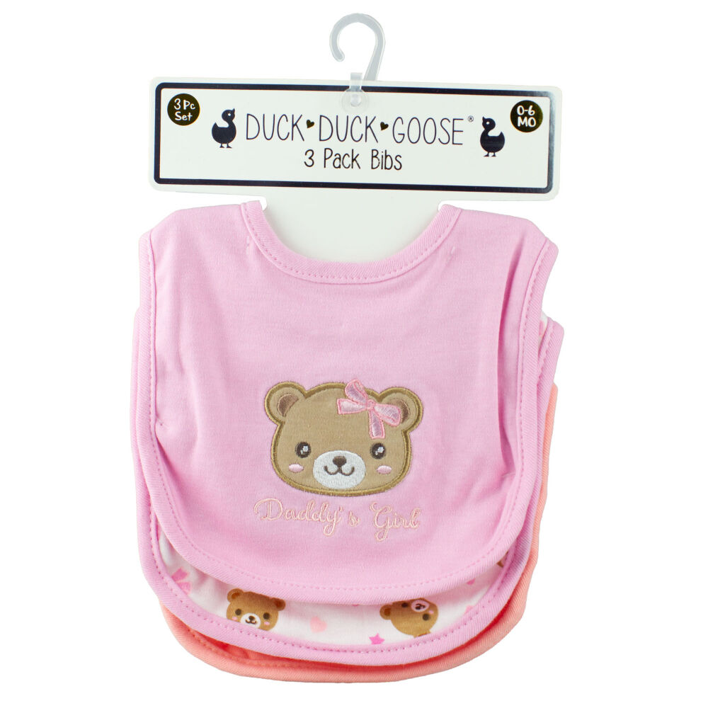 Duck Duck Goose 3pc Baby Bib Set DaddyOs Girl Bear Design 0D6 Months