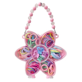 Kids Hair Accessories Set in Flower Case with Clips Ties & Beaded Handle