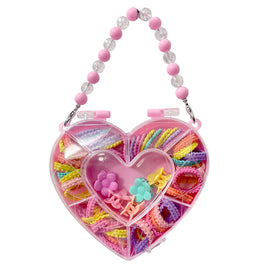 Kids Hair Accessories Set in Heart Case with Clips Ties & Beaded Handle