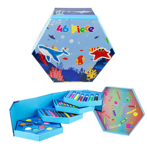 Kids 46pc Art Set Sea Life Theme with Paint Textas Pencils & Crayons