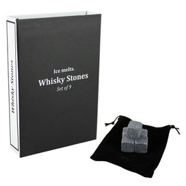 Ice Melts Whiskey Stones 9pc Reusable Set with Velvet Bag & Gift Box