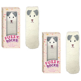 Fuzzy Crew Socks Puppy Dog Design Gift Boxed One Size Fits Most 2 Pack