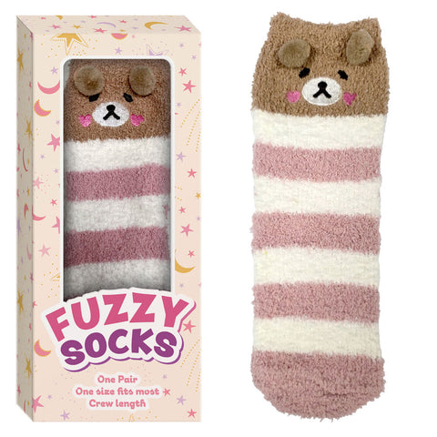 Fuzzy Crew Socks Bear Design Gift Boxed One Size Fits Most