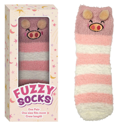 Fuzzy Crew Socks Piggy Design Gift Boxed One Size Fits Most