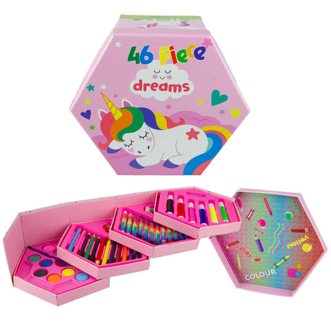 Kids Art Set 46pc Unicorn Theme with Paint Markers Crayons & Pencils