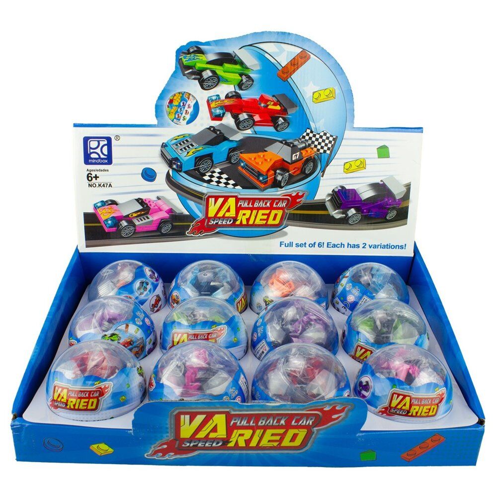 Novelty Gift Surprise Egg Pull Back Block Car Counter Display of 12 Bundle of 2