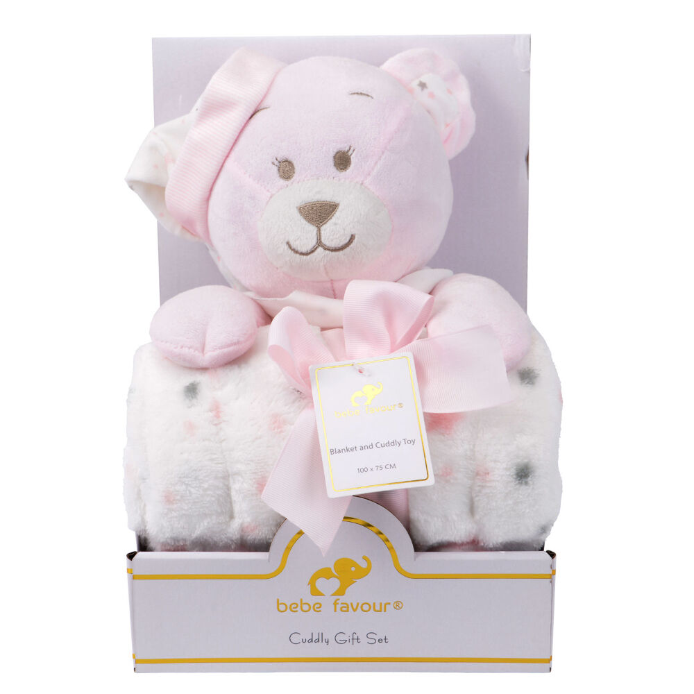 Cuddly Toy and Blanket Gift Set Pink for Babies Newborn Comfort Present