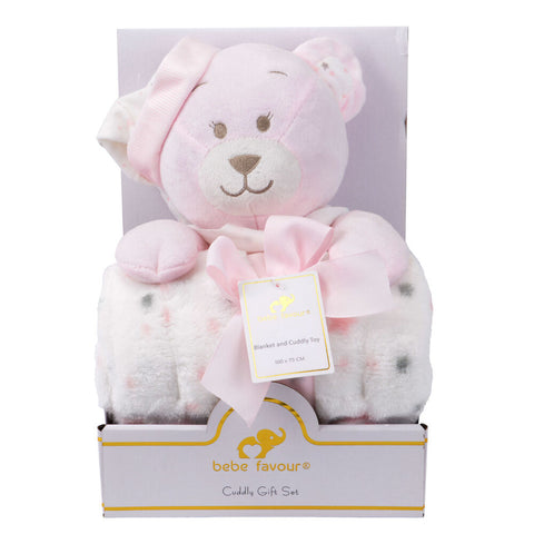 Cuddly Toy and Blanket Gift Set Pink for Babies Newborn Comfort Present