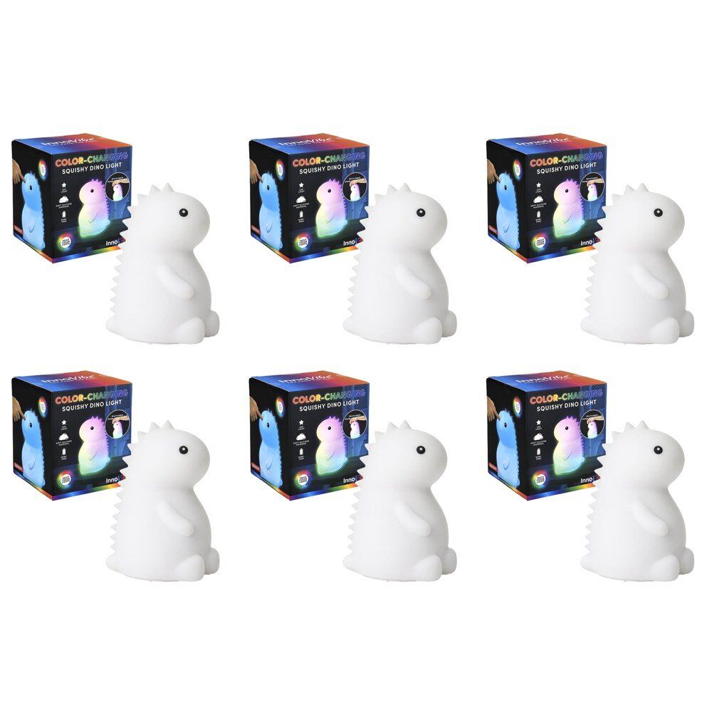 InnoVibe Colour-Changing Squishy Dinosaur Silicone Touch Lamp Pack of 6
