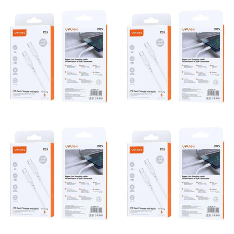 USB-C to USB-C Fast Charging Cable PD 60W 1m White Pack of 4