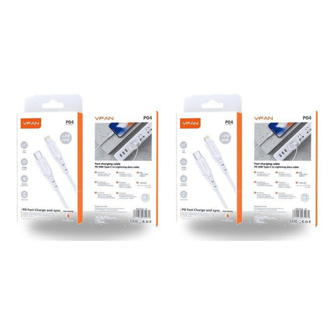 USB-C to Lightning Fast Charging Cable PD 20W 1m White Pack of 2