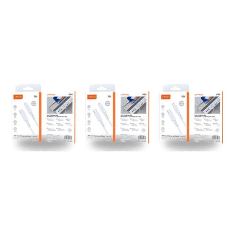 USB-C to Lightning Fast Charging Cable PD 20W 1m White Pack of 3