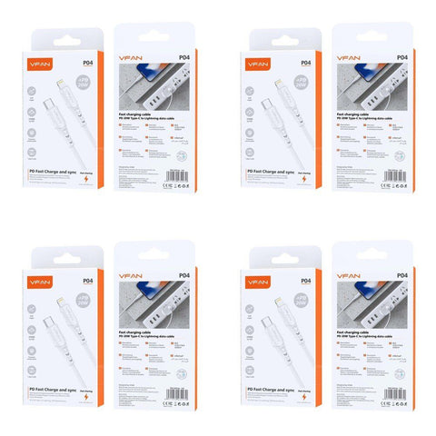 USB-C to Lightning Fast Charging Cable PD 20W 1m White Pack of 4
