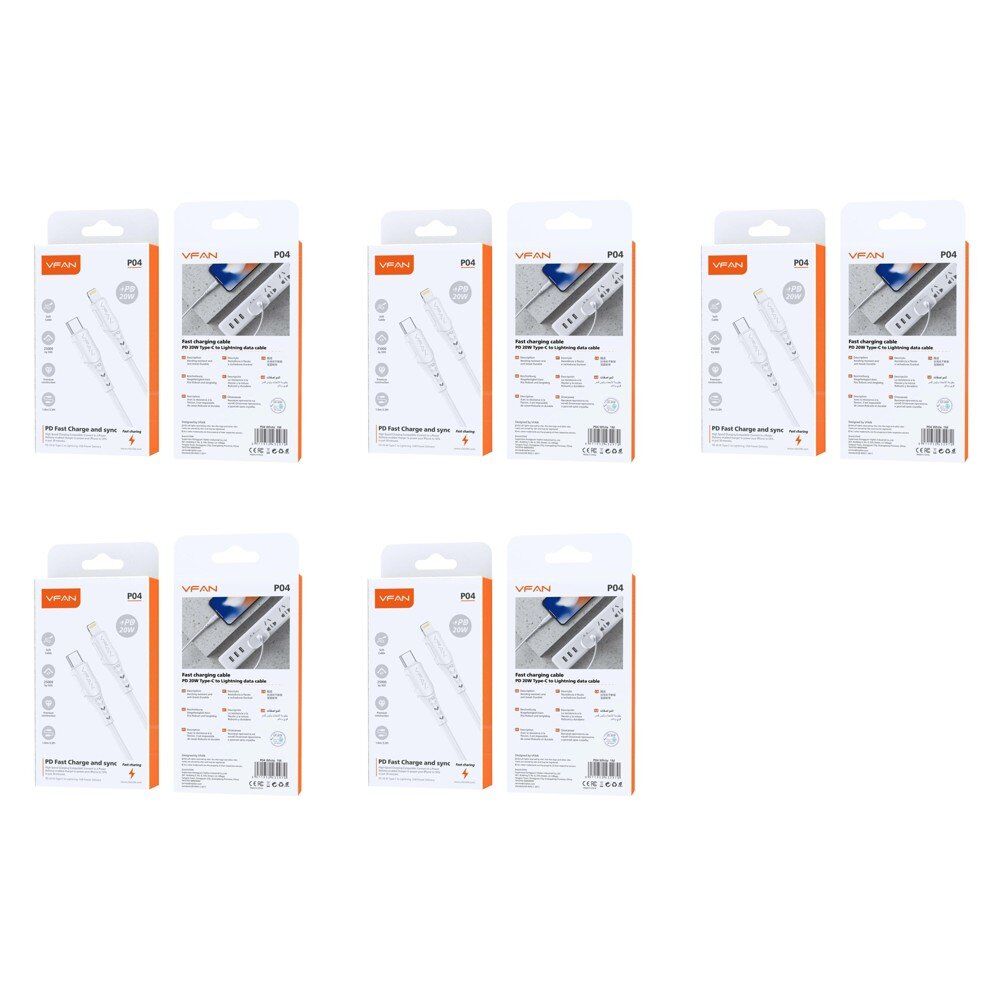 USB-C to Lightning Fast Charging Cable PD 20W 1m White Pack of 5