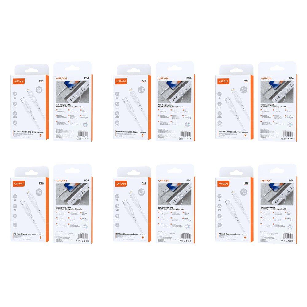 USB-C to Lightning Fast Charging Cable PD 20W 1m White Pack of 6