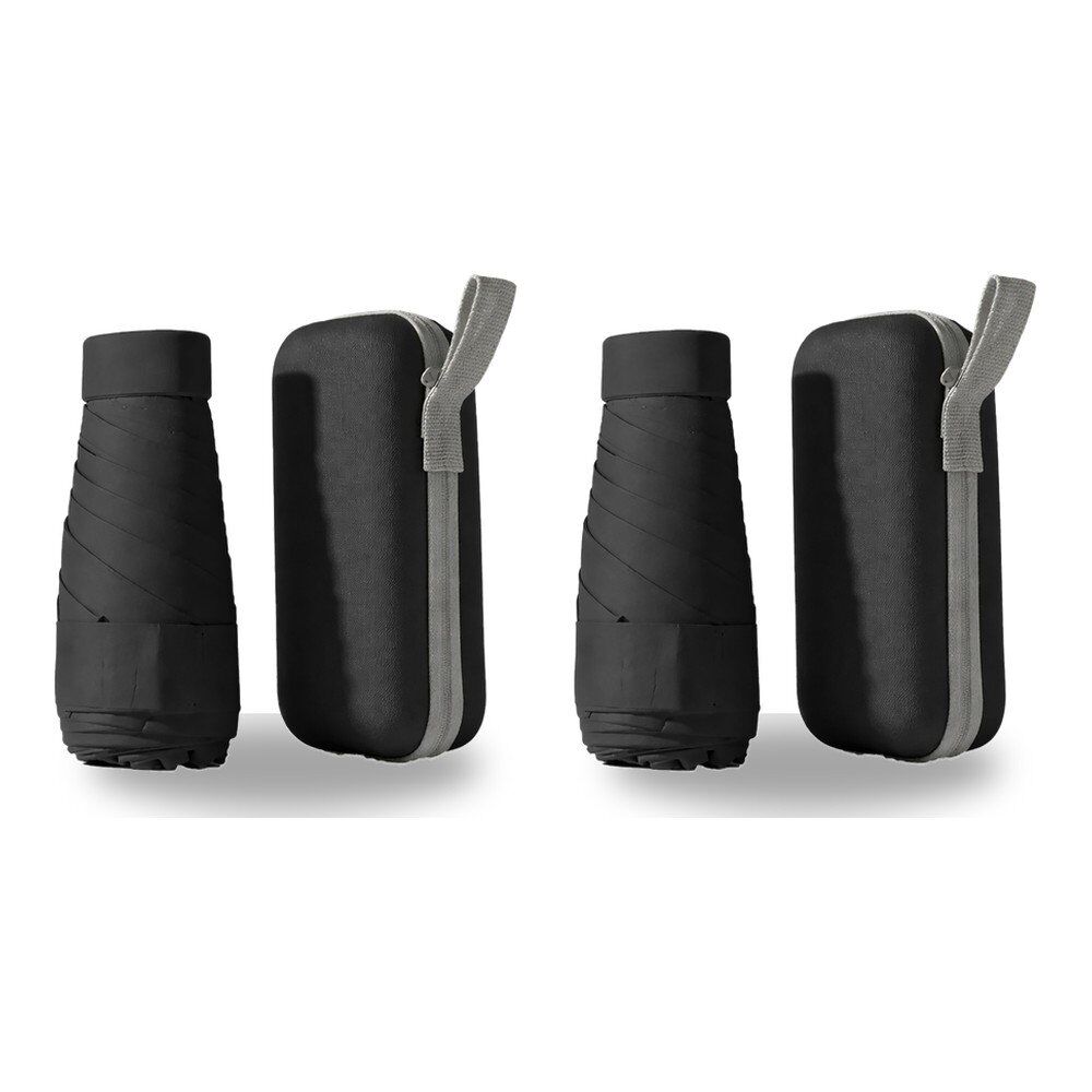 Mini Compact Umbrella with Zip Case Black Pack of 2